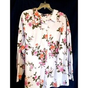 ROAMAN'S WOMANS 34W White pink Roses Button down Long Sleeve Shirt Size 34